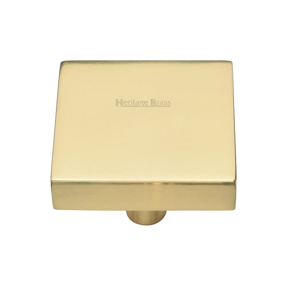 This is an image of a Heritage Brass - Cabinet Knob Square Design 38mm Polished Brass Finish, c3685-38-pb that is available to order from T.H Wiggans Ironmongery in Kendal.