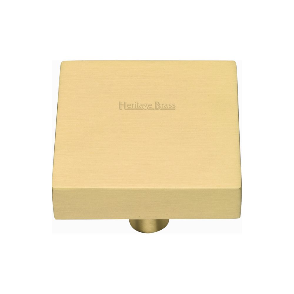 This is an image of a Heritage Brass - Cabinet Knob Square Design 38mm Satin Brass Finish, c3685-38-sb that is available to order from T.H Wiggans Ironmongery in Kendal.