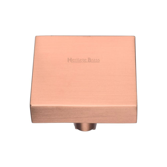 This is an image of a Heritage Brass - Cabinet Knob Square Design 38mm Satin Rose Gold Finish, c3685-38-srg that is available to order from T.H Wiggans Ironmongery in Kendal.