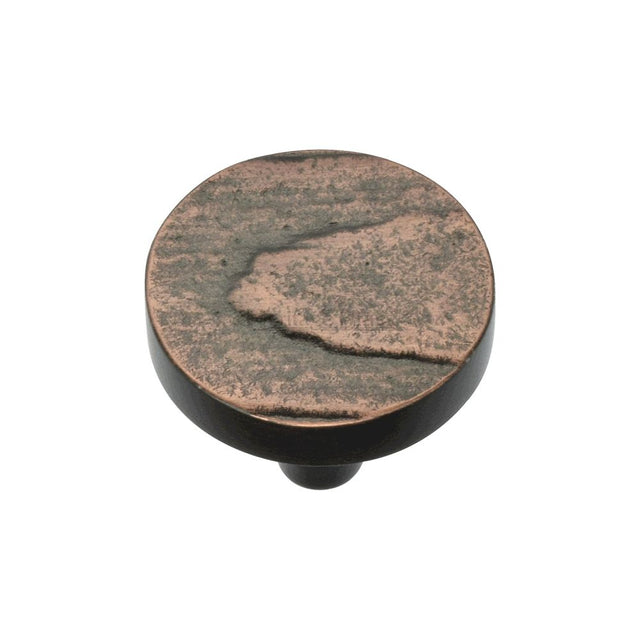 This is an image of a Heritage Brass - Cabinet Knob Round Pine Design 32mm Aged Copper Finish, c3697-32-ac that is available to order from T.H Wiggans Ironmongery in Kendal.