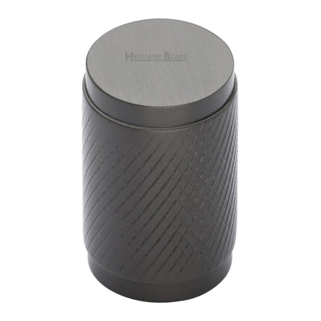 This is an image of a Heritage Brass - Cabinet Knob Cylindric Knurled Design 21mm Matt Bronze Finish, c3840-mb that is available to order from T.H Wiggans Ironmongery in Kendal.