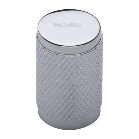 This is an image of a Heritage Brass - Cabinet Knob Cylindric Knurled Design 21mm Polished Chrome Finish, c3840-pc that is available to order from T.H Wiggans Ironmongery in Kendal.