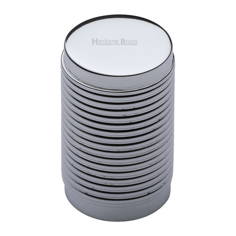 This is an image of a Heritage Brass - Cabinet Knob Cylindric Ribbed Design 21mm Polished Chrome Finish, c3850-pc that is available to order from T.H Wiggans Ironmongery in Kendal.