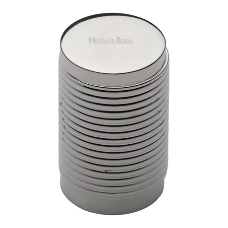 This is an image of a Heritage Brass - Cabinet Knob Cylindric Ribbed Design 21mm Polished Nickel Finish, c3850-pnf that is available to order from T.H Wiggans Ironmongery in Kendal.