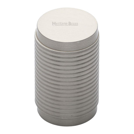 This is an image of a Heritage Brass - Cabinet Knob Cylindric Ribbed Design 21mm Satin Nickel Finish, c3850-sn that is available to order from T.H Wiggans Ironmongery in Kendal.