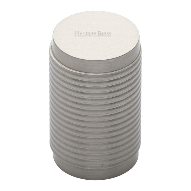This is an image of a Heritage Brass - Cabinet Knob Cylindric Ribbed Design 21mm Satin Nickel Finish, c3850-sn that is available to order from T.H Wiggans Ironmongery in Kendal.
