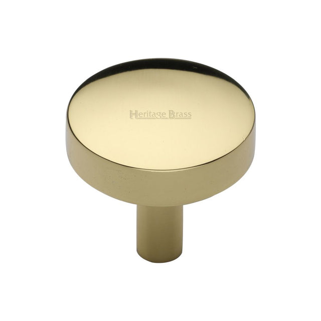 This is an image of a Heritage Brass - Cabinet Knob Domed Disc Design 32mm Polished Brass Finish, c3875-32-pb that is available to order from T.H Wiggans Ironmongery in Kendal.