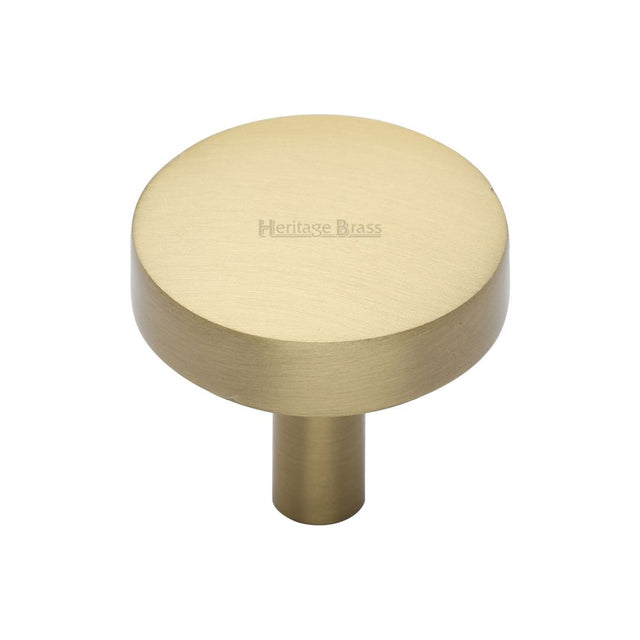 This is an image of a Heritage Brass - Cabinet Knob Domed Disc Design 32mm Satin Brass Finish, c3875-32-sb that is available to order from T.H Wiggans Ironmongery in Kendal.