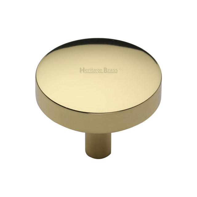 This is an image of a Heritage Brass - Cabinet Knob Domed Disc Design 38mm Polished Brass Finish, c3875-38-pb that is available to order from T.H Wiggans Ironmongery in Kendal.