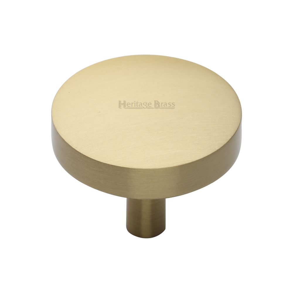 This is an image of a Heritage Brass - Cabinet Knob Domed Disc Design 38mm Satin Brass Finish, c3875-38-sb that is available to order from T.H Wiggans Ironmongery in Kendal.
