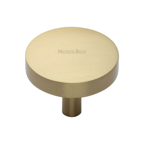 This is an image of a Heritage Brass - Cabinet Knob Domed Disc Design 38mm Satin Brass Finish, c3875-38-sb that is available to order from T.H Wiggans Ironmongery in Kendal.