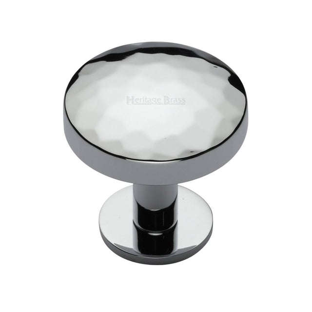 This is an image of a Heritage Brass - Cabinet Knob Round Hammered Design with Rose 32mm Polished Chrome F, c3876-32-pc that is available to order from T.H Wiggans Ironmongery in Kendal.