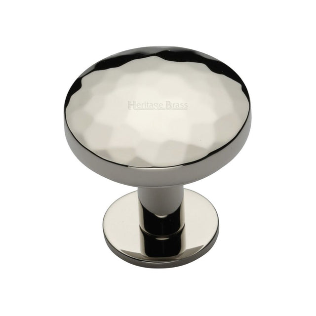 This is an image of a Heritage Brass - Cabinet Knob Round Hammered Design with Rose 32mm Polished Nickel F, c3876-32-pnf that is available to order from T.H Wiggans Ironmongery in Kendal.