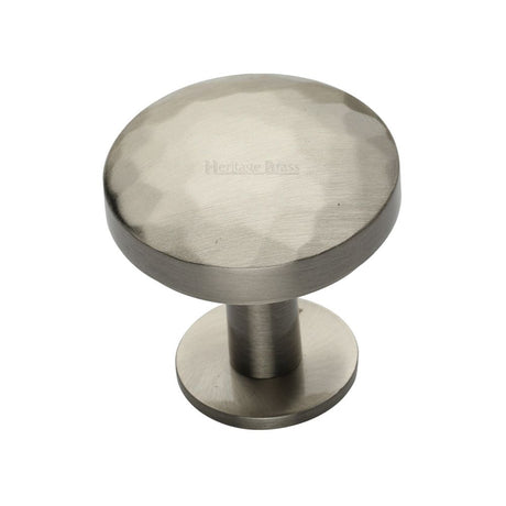 This is an image of a Heritage Brass - Cabinet Knob Round Hammered Design with Rose 32mm Satin Nickel F, c3876-32-sn that is available to order from T.H Wiggans Ironmongery in Kendal.
