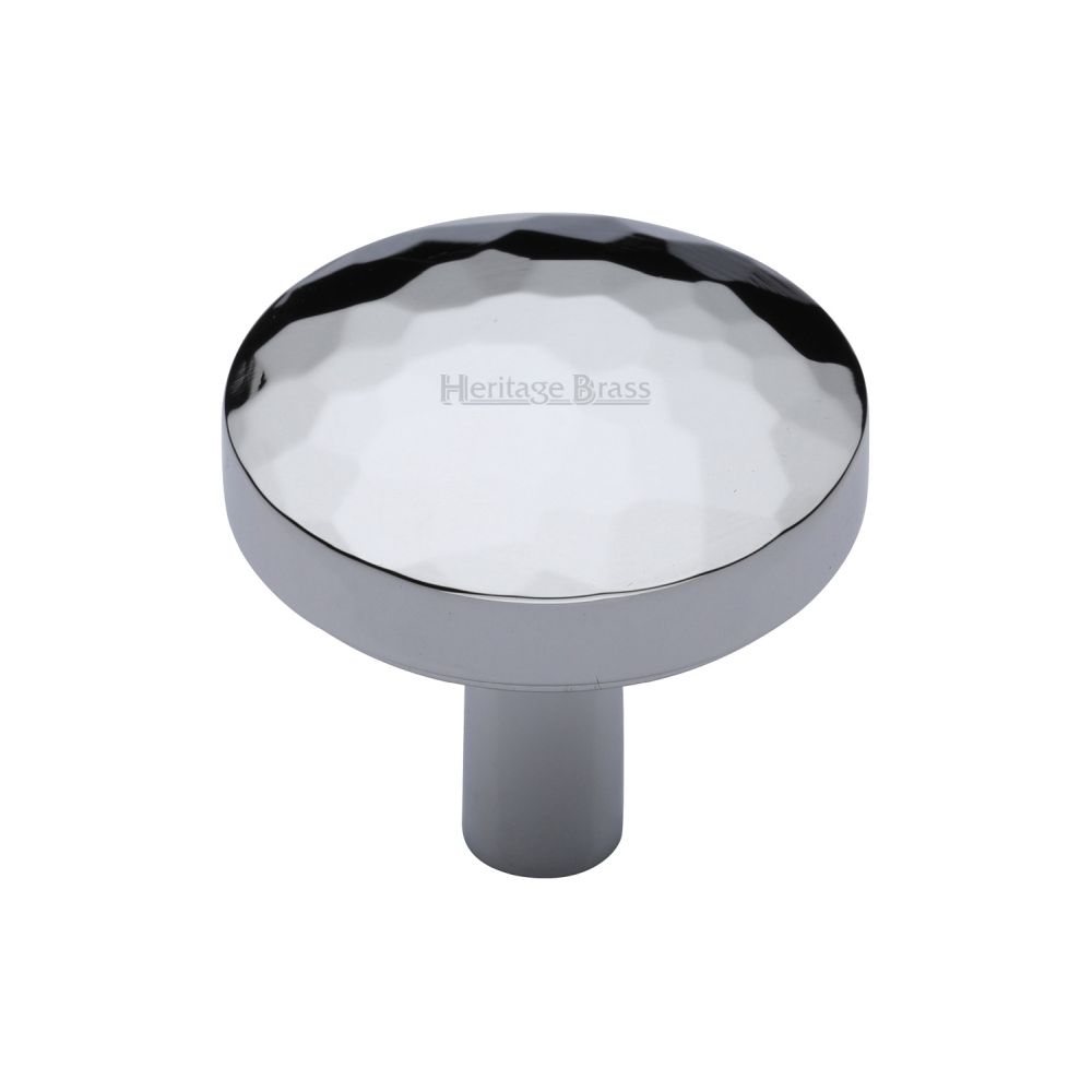 This is an image of a Heritage Brass - Cabinet Knob Round Hammered Design 32mm Polished Chrome Finish, c3877-32-pc that is available to order from T.H Wiggans Ironmongery in Kendal.