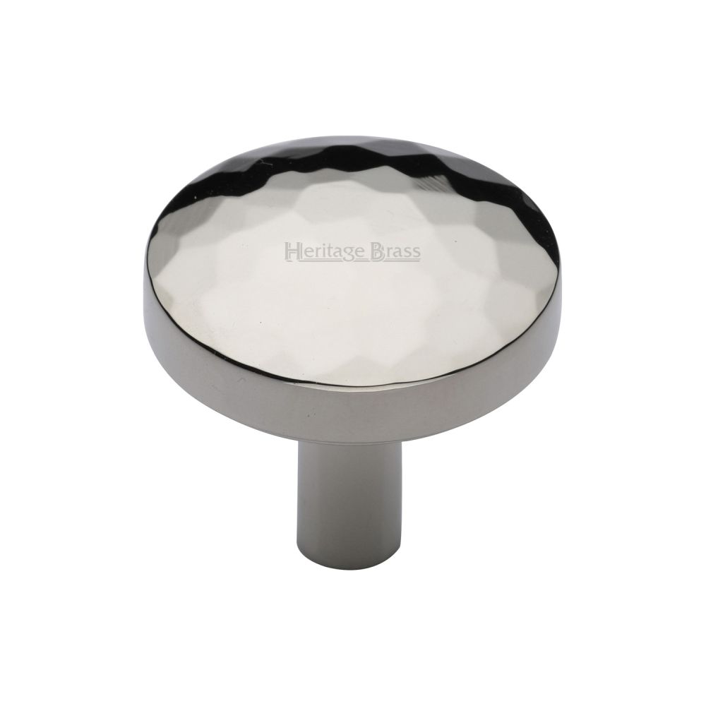 This is an image of a Heritage Brass - Cabinet Knob Round Hammered Design 32mm Polished Nickel Finish, c3877-32-pnf that is available to order from T.H Wiggans Ironmongery in Kendal.