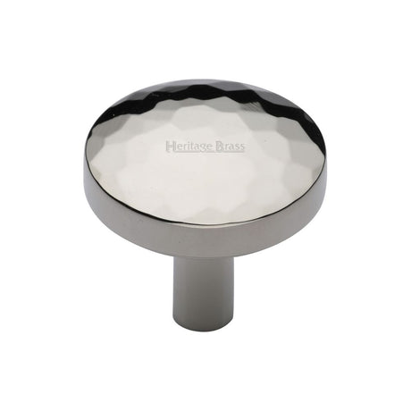 This is an image of a Heritage Brass - Cabinet Knob Round Hammered Design 32mm Polished Nickel Finish, c3877-32-pnf that is available to order from T.H Wiggans Ironmongery in Kendal.