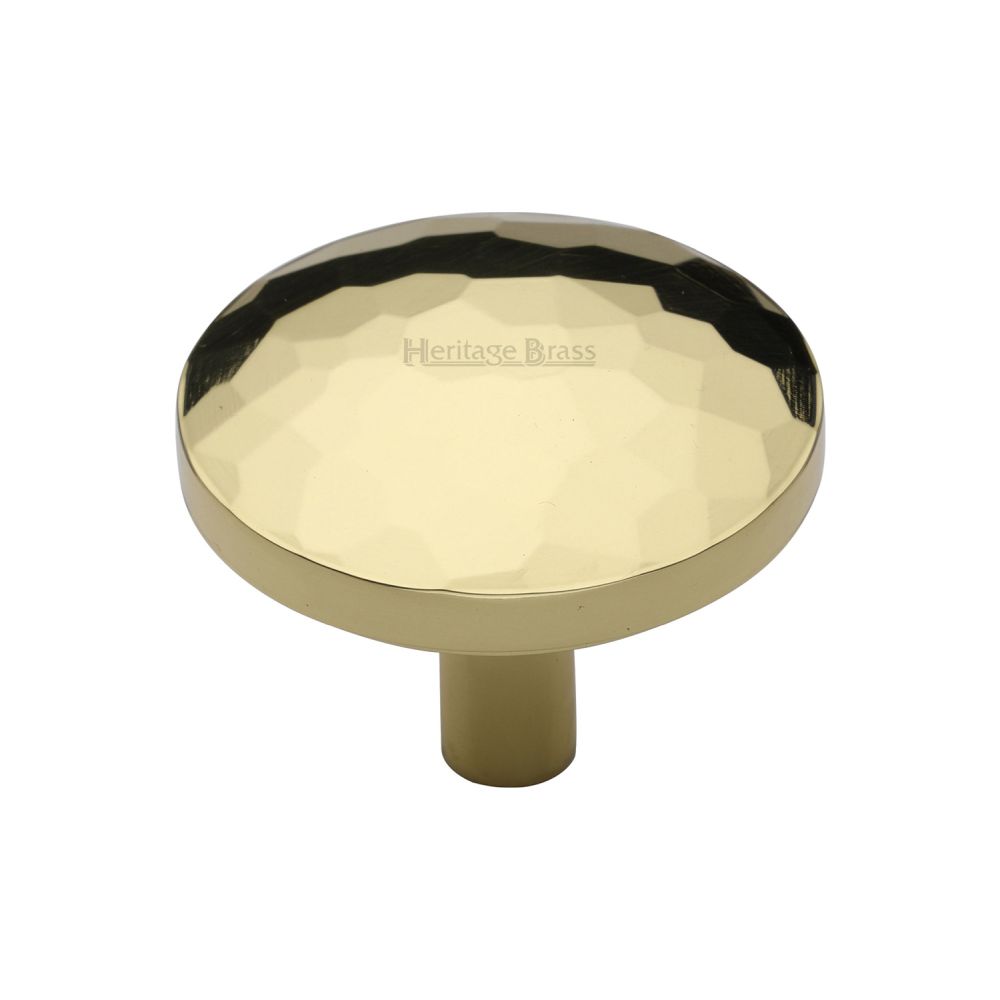 This is an image of a Heritage Brass - Cabinet Knob Round Hammered Design 38mm Polished Brass Finish, c3877-38-pb that is available to order from T.H Wiggans Ironmongery in Kendal.