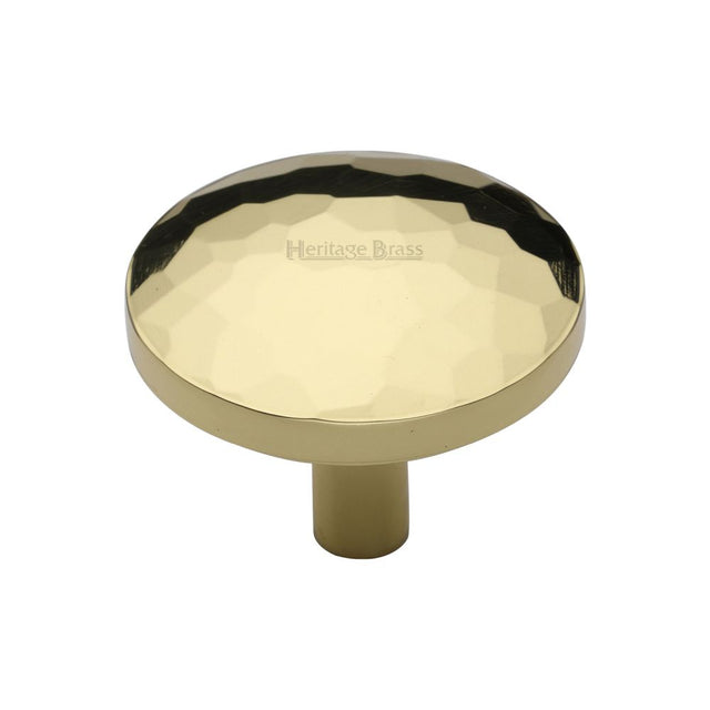 This is an image of a Heritage Brass - Cabinet Knob Round Hammered Design 38mm Polished Brass Finish, c3877-38-pb that is available to order from T.H Wiggans Ironmongery in Kendal.