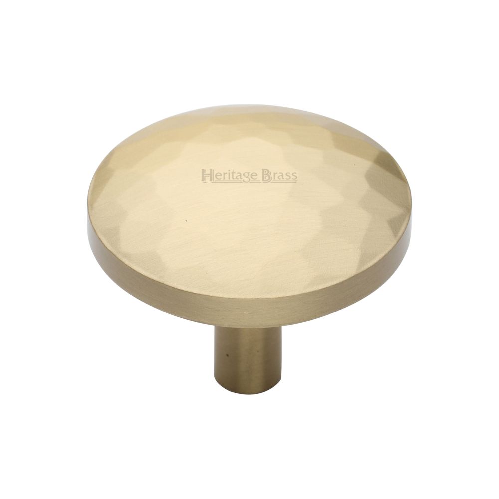 This is an image of a Heritage Brass - Cabinet Knob Round Hammered Design 38mm Satin Brass Finish, c3877-38-sb that is available to order from T.H Wiggans Ironmongery in Kendal.