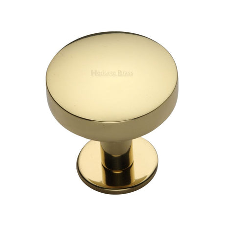 This is an image of a Heritage Brass - Cabinet Knob Domed Disc Design with Rose 32mm Polished Brass Finish, c3878-32-pb that is available to order from T.H Wiggans Ironmongery in Kendal.