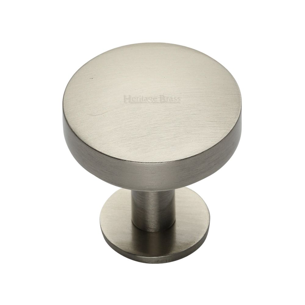 This is an image of a Heritage Brass - Cabinet Knob Domed Disc Design with Rose 32mm Satin Nickel Finis, c3878-32-sn that is available to order from T.H Wiggans Ironmongery in Kendal.