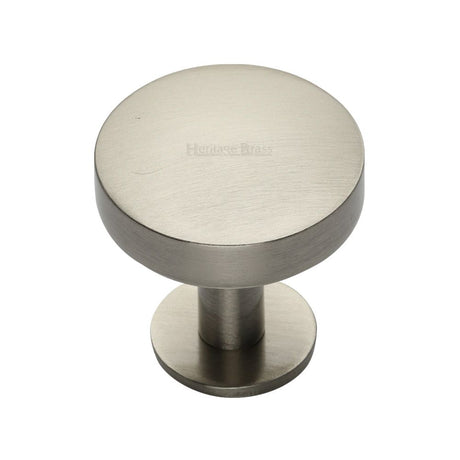 This is an image of a Heritage Brass - Cabinet Knob Domed Disc Design with Rose 32mm Satin Nickel Finis, c3878-32-sn that is available to order from T.H Wiggans Ironmongery in Kendal.