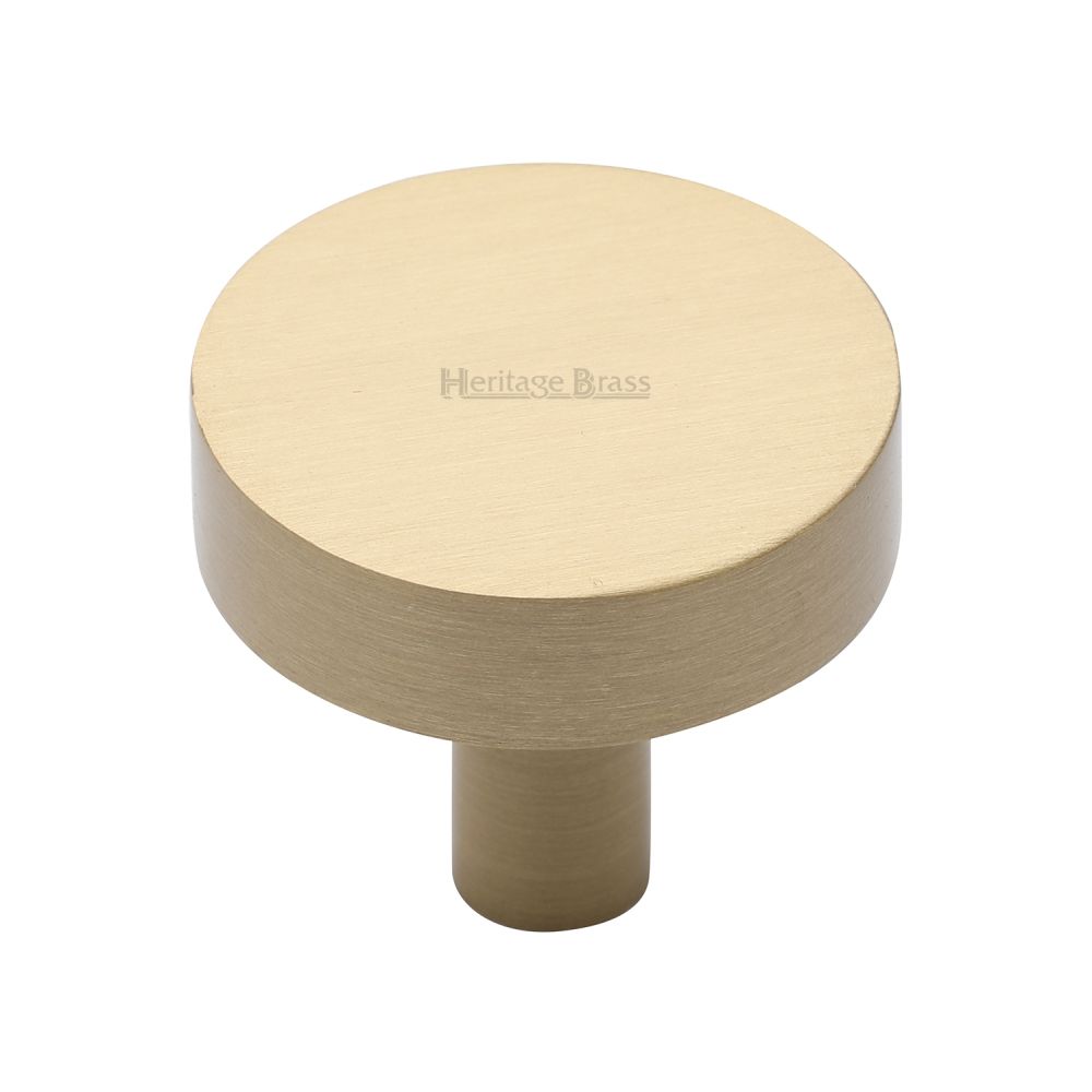 This is an image of a Heritage Brass - Cabinet Knob Disc Design 32mm Satin Brass Finish, c3880-32-sb that is available to order from T.H Wiggans Ironmongery in Kendal.