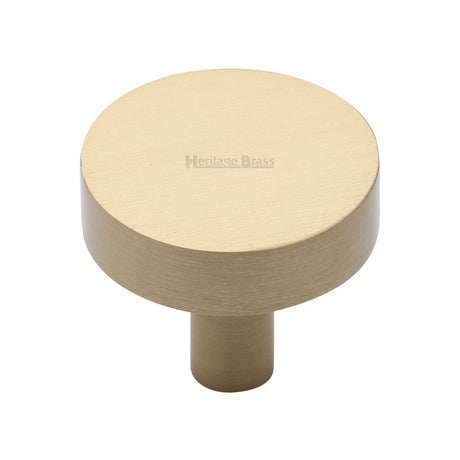 This is an image of a Heritage Brass - Cabinet Knob Disc Design 32mm Satin Brass Finish, c3880-32-sb that is available to order from T.H Wiggans Ironmongery in Kendal.