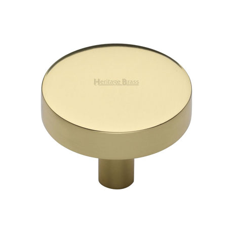This is an image of a Heritage Brass - Cabinet Knob Disc Design 38mm Polished Brass Finish, c3880-38-pb that is available to order from T.H Wiggans Ironmongery in Kendal.