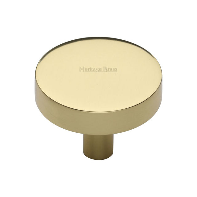 This is an image of a Heritage Brass - Cabinet Knob Disc Design 38mm Polished Brass Finish, c3880-38-pb that is available to order from T.H Wiggans Ironmongery in Kendal.