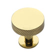 This is an image of a Heritage Brass - Cabinet Knob Disc Knurled Design with Rose 32mm Polished Brass Fini, c3882-32-pb that is available to order from T.H Wiggans Ironmongery in Kendal.