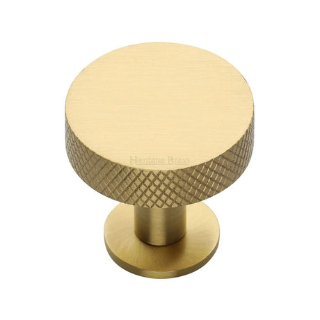 This is an image of a Heritage Brass - Cabinet Knob Disc Knurled Design with Rose 32mm Satin Brass Fini, c3882-32-sb that is available to order from T.H Wiggans Ironmongery in Kendal.