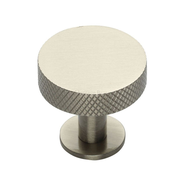 This is an image of a Heritage Brass - Cabinet Knob Disc Knurled Design with Rose 32mm Satin Nickel Fin, c3882-32-sn that is available to order from T.H Wiggans Ironmongery in Kendal.