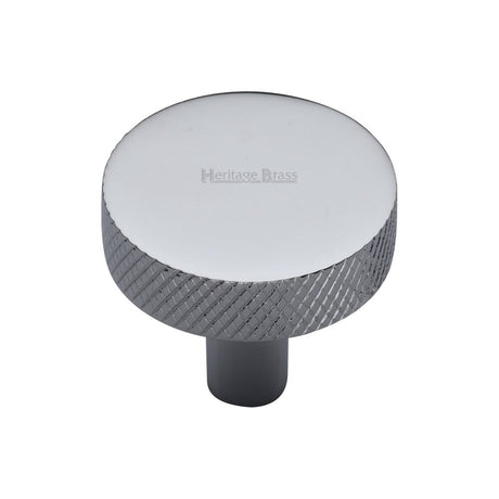 This is an image of a Heritage Brass - Cabinet Knob Knurled Disc Design 32mm Polished Chrome Finish, c3884-32-pc that is available to order from T.H Wiggans Ironmongery in Kendal.
