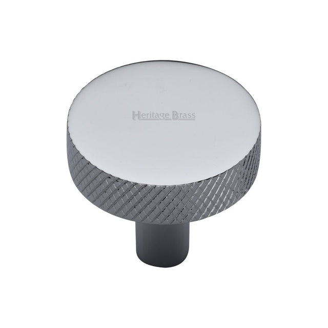 This is an image of a Heritage Brass - Cabinet Knob Knurled Disc Design 32mm Polished Chrome Finish, c3884-32-pc that is available to order from T.H Wiggans Ironmongery in Kendal.