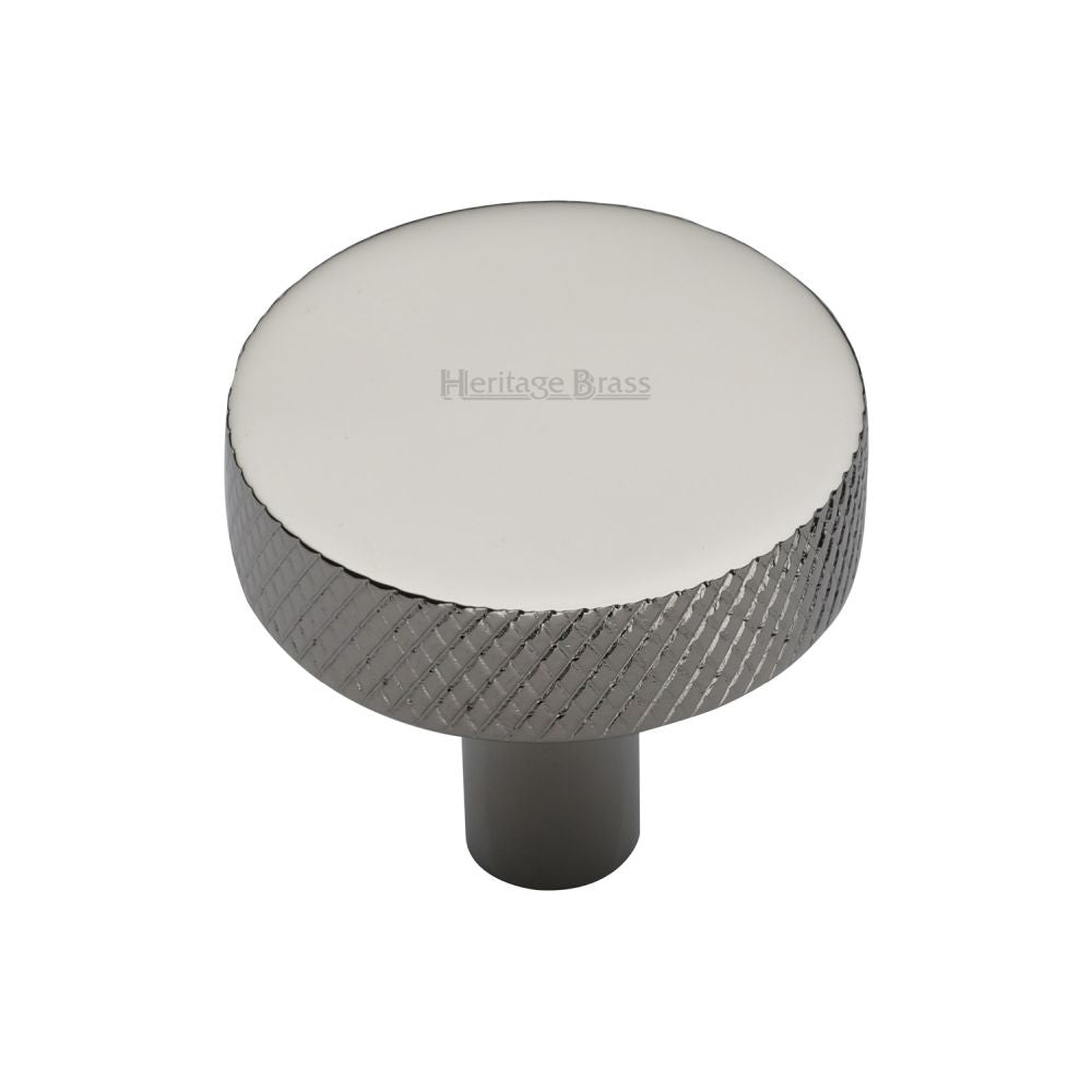 This is an image of a Heritage Brass - Cabinet Knob Knurled Disc Design 32mm Polished Nickel Finish, c3884-32-pnf that is available to order from T.H Wiggans Ironmongery in Kendal.