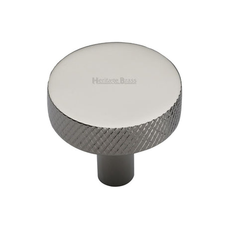 This is an image of a Heritage Brass - Cabinet Knob Knurled Disc Design 32mm Polished Nickel Finish, c3884-32-pnf that is available to order from T.H Wiggans Ironmongery in Kendal.