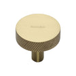 This is an image of a Heritage Brass - Cabinet Knob Knurled Disc Design 32mm Satin Brass Finish, c3884-32-sb that is available to order from T.H Wiggans Ironmongery in Kendal.