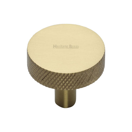 This is an image of a Heritage Brass - Cabinet Knob Knurled Disc Design 32mm Satin Brass Finish, c3884-32-sb that is available to order from T.H Wiggans Ironmongery in Kendal.