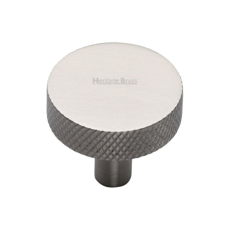 This is an image of a Heritage Brass - Cabinet Knob Knurled Disc Design 32mm Satin Nickel Finish, c3884-32-sn that is available to order from T.H Wiggans Ironmongery in Kendal.