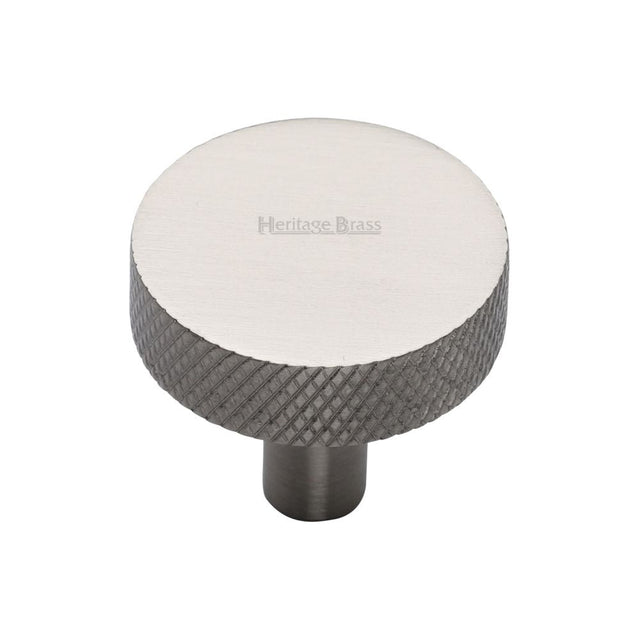 This is an image of a Heritage Brass - Cabinet Knob Knurled Disc Design 32mm Satin Nickel Finish, c3884-32-sn that is available to order from T.H Wiggans Ironmongery in Kendal.