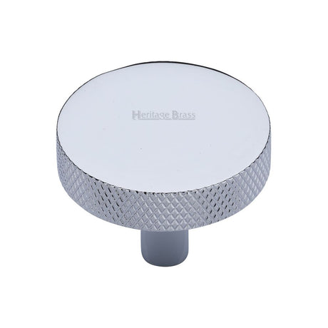 This is an image of a Heritage Brass - Cabinet Knob Knurled Disc Design 38mm Polished Chrome Finish, c3884-38-pc that is available to order from T.H Wiggans Ironmongery in Kendal.