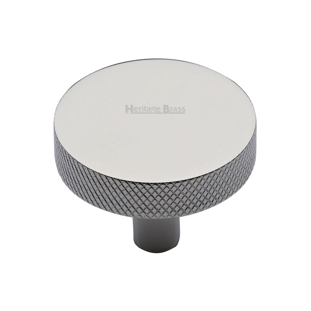 This is an image of a Heritage Brass - Cabinet Knob Knurled Disc Design 38mm Polished Nickel Finish, c3884-38-pnf that is available to order from T.H Wiggans Ironmongery in Kendal.