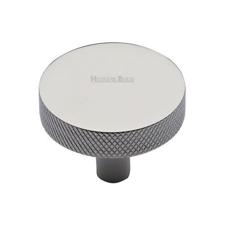 This is an image of a Heritage Brass - Cabinet Knob Knurled Disc Design 38mm Polished Nickel Finish, c3884-38-pnf that is available to order from T.H Wiggans Ironmongery in Kendal.