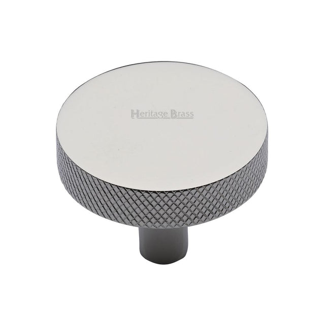 This is an image of a Heritage Brass - Cabinet Knob Knurled Disc Design 38mm Polished Nickel Finish, c3884-38-pnf that is available to order from T.H Wiggans Ironmongery in Kendal.