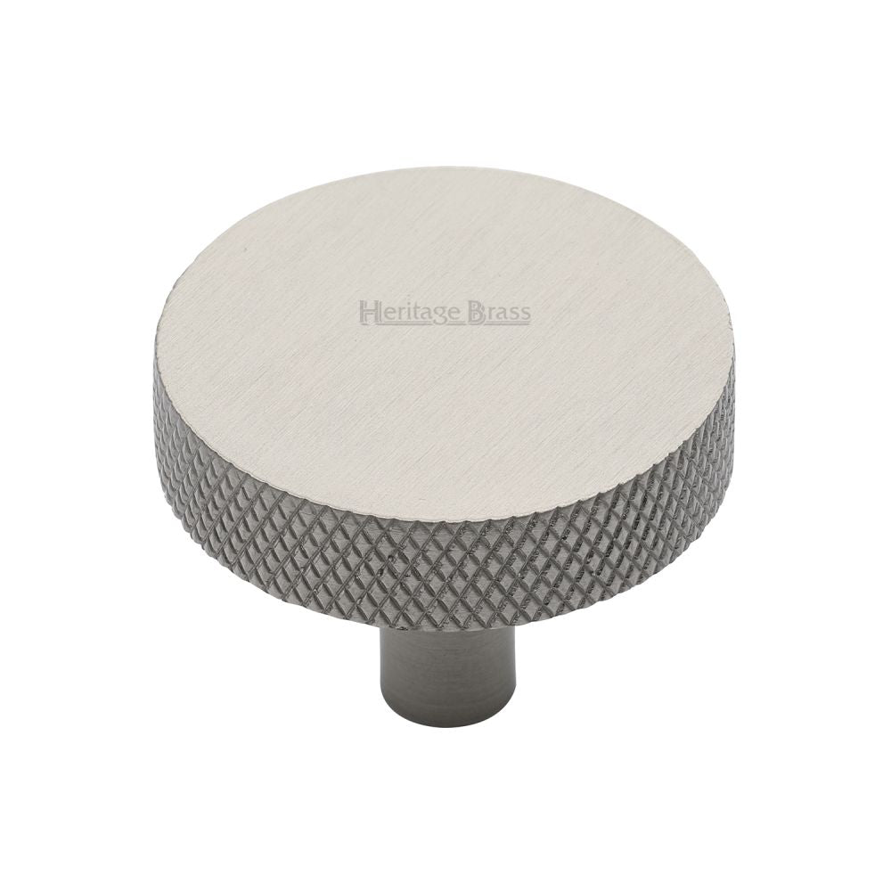 This is an image of a Heritage Brass - Cabinet Knob Knurled Disc Design 38mm Satin Nickel Finish, c3884-38-sn that is available to order from T.H Wiggans Ironmongery in Kendal.