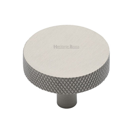 This is an image of a Heritage Brass - Cabinet Knob Knurled Disc Design 38mm Satin Nickel Finish, c3884-38-sn that is available to order from T.H Wiggans Ironmongery in Kendal.