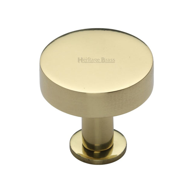 This is an image of a Heritage Brass - Cabinet Knob Disc Design with Rose 32mm Polished Brass Finish, c3885-32-pb that is available to order from T.H Wiggans Ironmongery in Kendal.