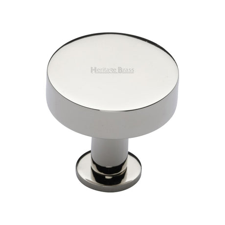 This is an image of a Heritage Brass - Cabinet Knob Disc Design with Rose 32mm Polished Nickel Finish, c3885-32-pnf that is available to order from T.H Wiggans Ironmongery in Kendal.